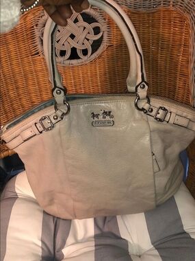 Coach Cream Pebbled Leather Tote with Silver Hardware